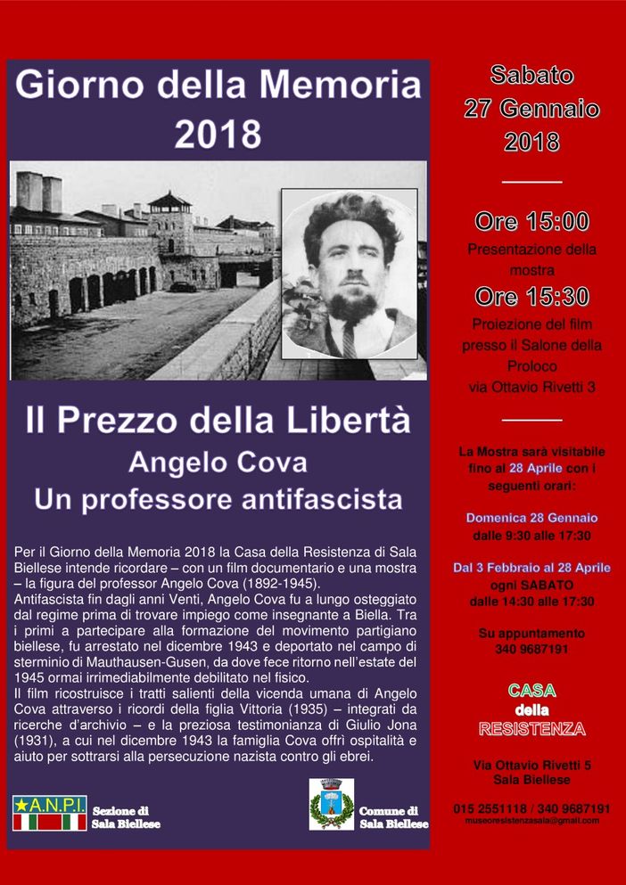 Giorno della memoria, a Sala Biellese mostra e docufilm su Angelo Cova