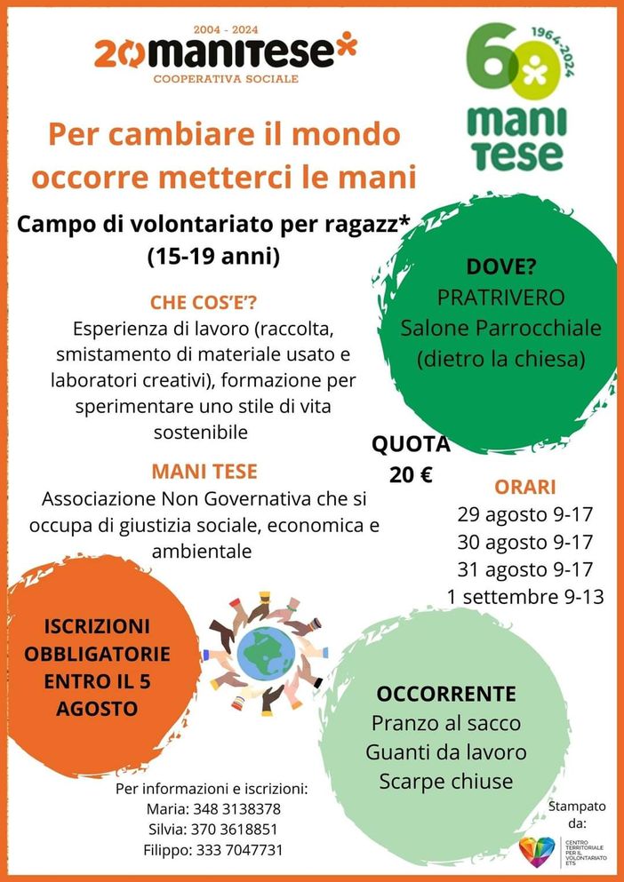Campo di volontariato per ragazzi e ragazze: “Per cambiare il mondo occorre metterci le mani”.