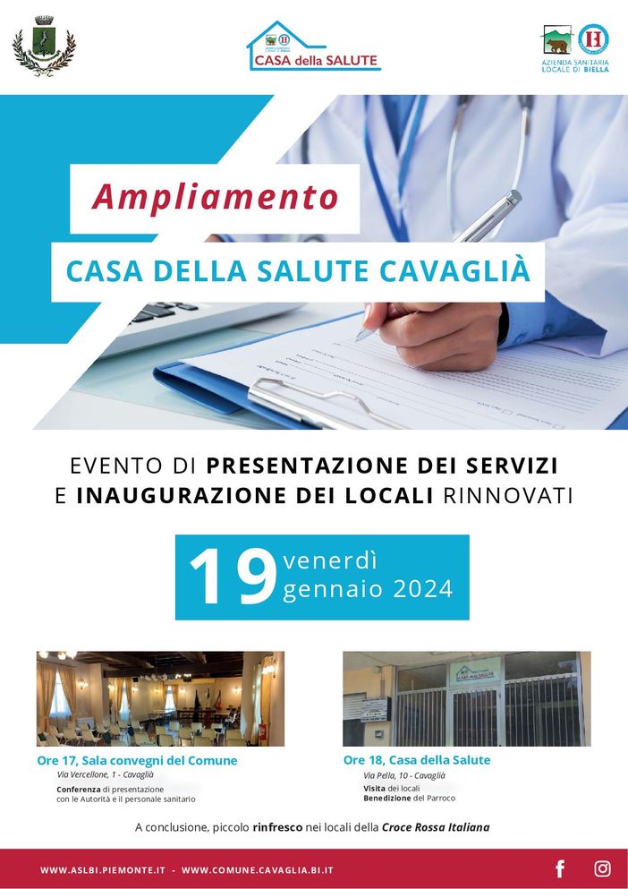 A Cavaglià oggi l'inaugurazione dell'ampliamento della Casa della Salute