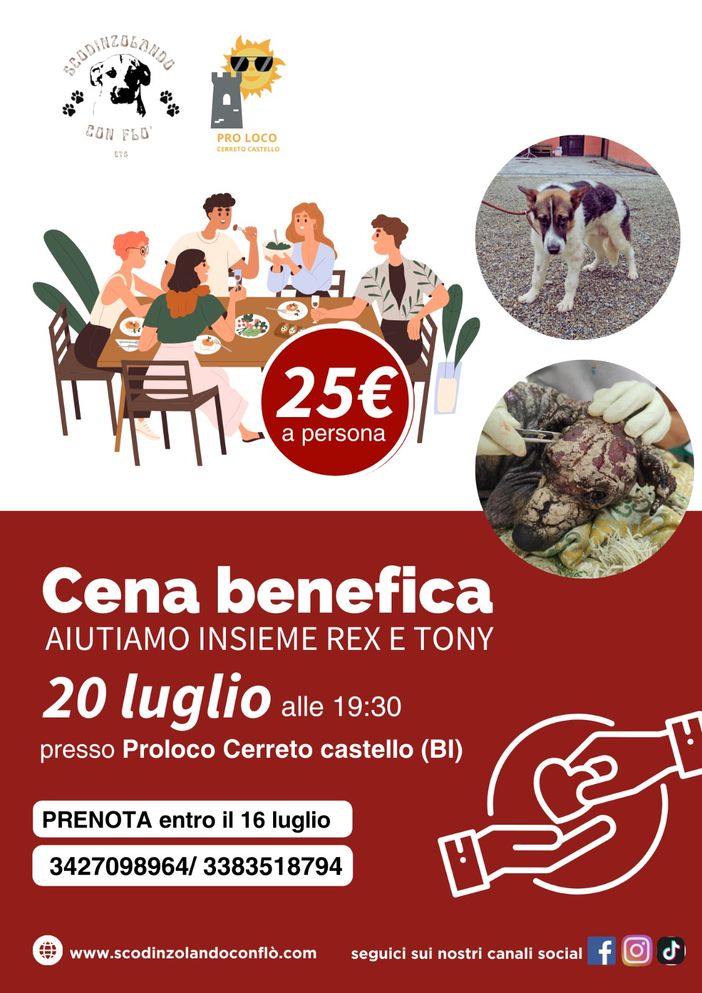 Una cena benefica per aiutare Rex e Tony