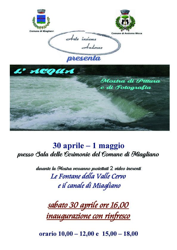 Miagliano: Sabato e domenica una mostra dedicata all’acqua