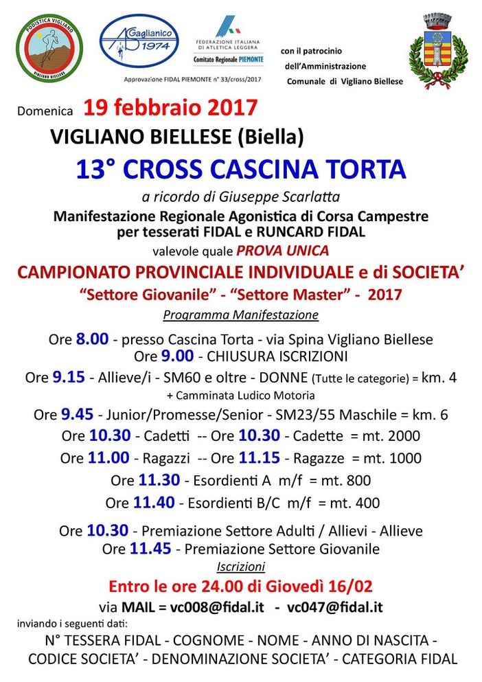 Domenica 19 febbraio il Cross Cascina Torta a Vigliano Domenica 19 febbraio il Cross Cascina Torta a Vigliano