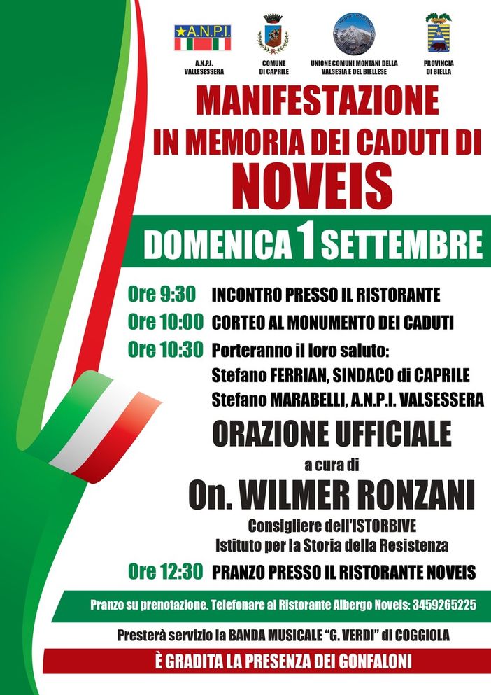 Commemorazione di Noveis: corteo e cerimonia per i caduti della Resistenza. Commemorazione di Noveis: corteo e cerimonia per i caduti della Resistenza.