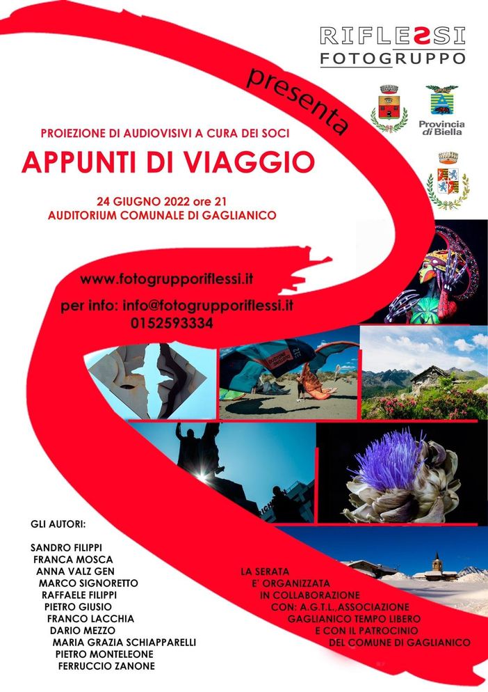 Stasera  a Gaglianico  "Appunti di Viaggio" con Fotogruppo Riflessi - Foto pagina Facebook Fotogruppo Riflessi