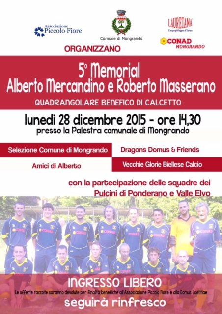 Mongrando: 28 dicembre, quadrangolare di calcetto per beneficenza