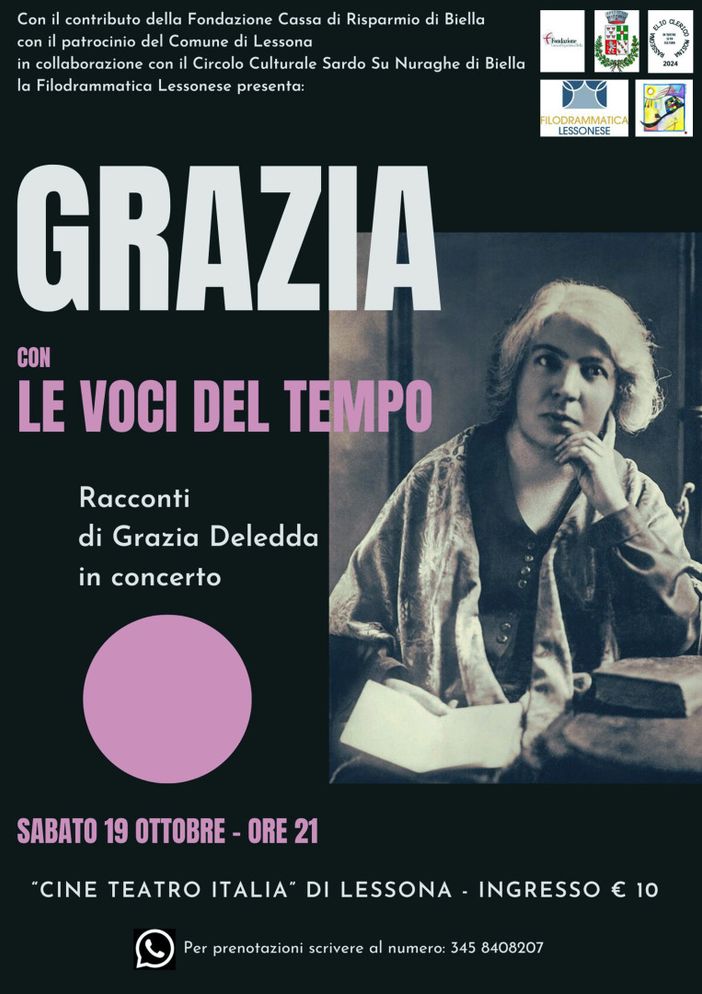 Racconti di Grazia Deledda in concerto al “Cine Teatro Italia” di Lessona con “Le Voci del Tempo” Racconti di Grazia Deledda in concerto al “Cine Teatro Italia” di Lessona con “Le Voci del Tempo”