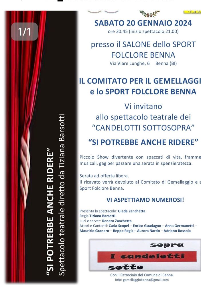 A Benna lo spettacolo "Si potrebbe anche ridere"