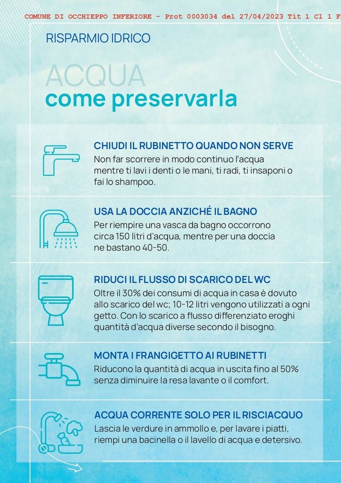 Occhieppo Inferiore diffonde la campagna promossa da EgATO sul risparmio idrico