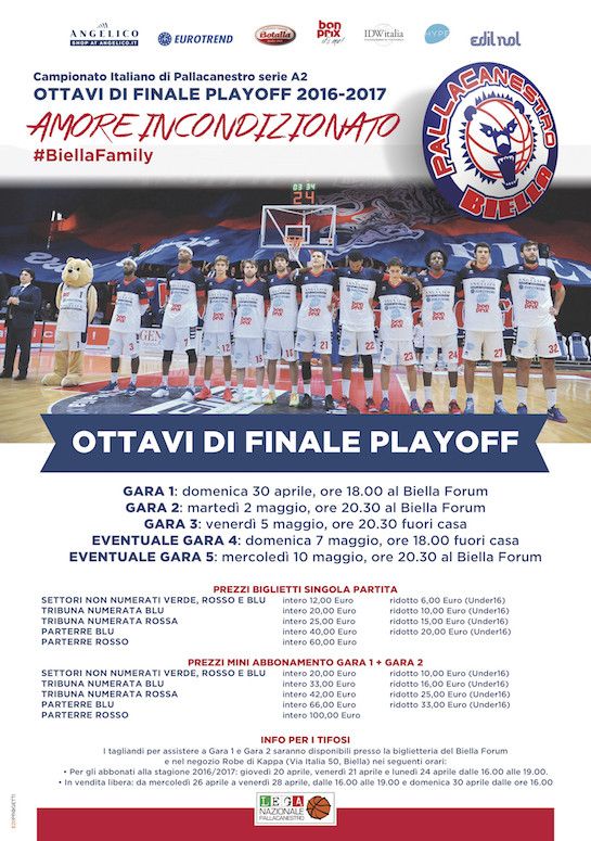 Angelico Biella ai playoff, gara 1 degli ottavi sarà domenica 30 aprile