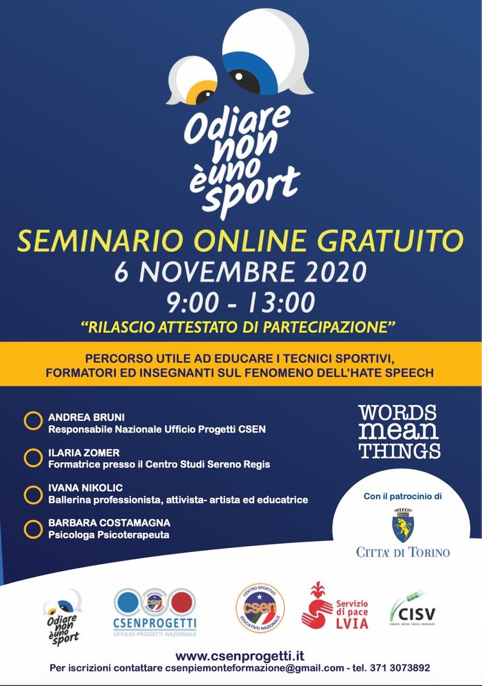 "Odiare non è uno sport": il seminario di CSEN contro l'hate speech