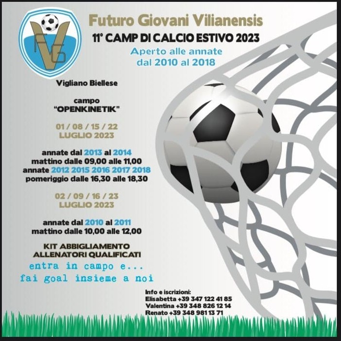 A Vigliano Biellese l’11° Camp di Calcio Estivo 2023