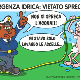 È emergenza idrica in Piemonte, anche a Biella l’appello è uno solo: non sprecate l’acqua (vignetta di Giovanni Cavallo)