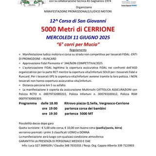 Domani la 5000 Metri di Cerrione “6° corri per Mucio”