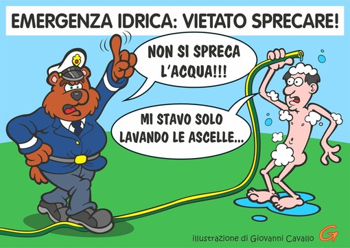 È emergenza idrica in Piemonte, anche a Biella l’appello è uno solo: non sprecate l’acqua (vignetta di Giovanni Cavallo)