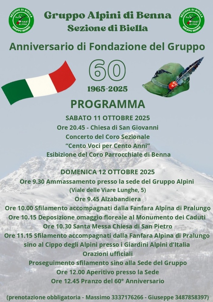 A Benna il 60° anniversario del Gruppo degli Alpini