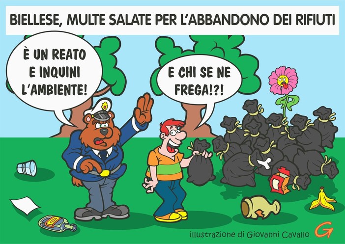 Abbandonare i rifiuti conviene? Nel Biellese costa caro - Illustrazione di Giovanni Cavallo Abbandonare i rifiuti conviene? Nel Biellese costa caro - Illustrazione di Giovanni Cavallo