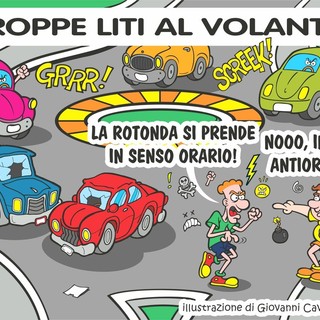 Troppe liti sulle strade di Biella, l’invito: più pazienza e rispetto al volante (vignetta di Giovanni Cavallo)