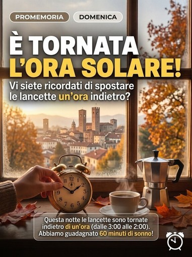 Lancette indietro e sessanta minuti di sonno in più: è tornata l'ora solare Lancette indietro e sessanta minuti di sonno in più: è tornata l'ora solare