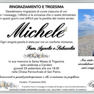 Michele, ringraziamento e trigesima