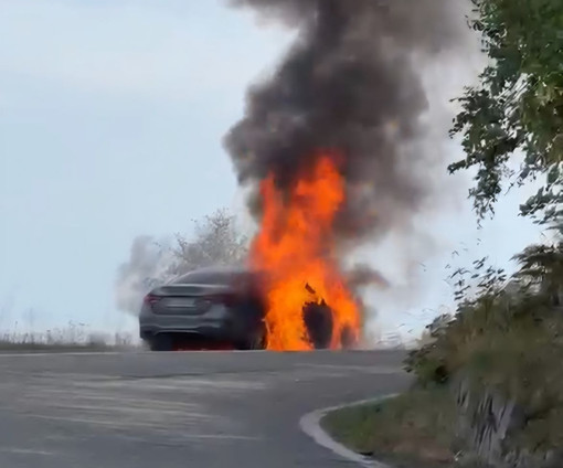 Auto in fiamme sulla strada del Tracciolino VIDEO Auto in fiamme sulla strada del Tracciolino VIDEO