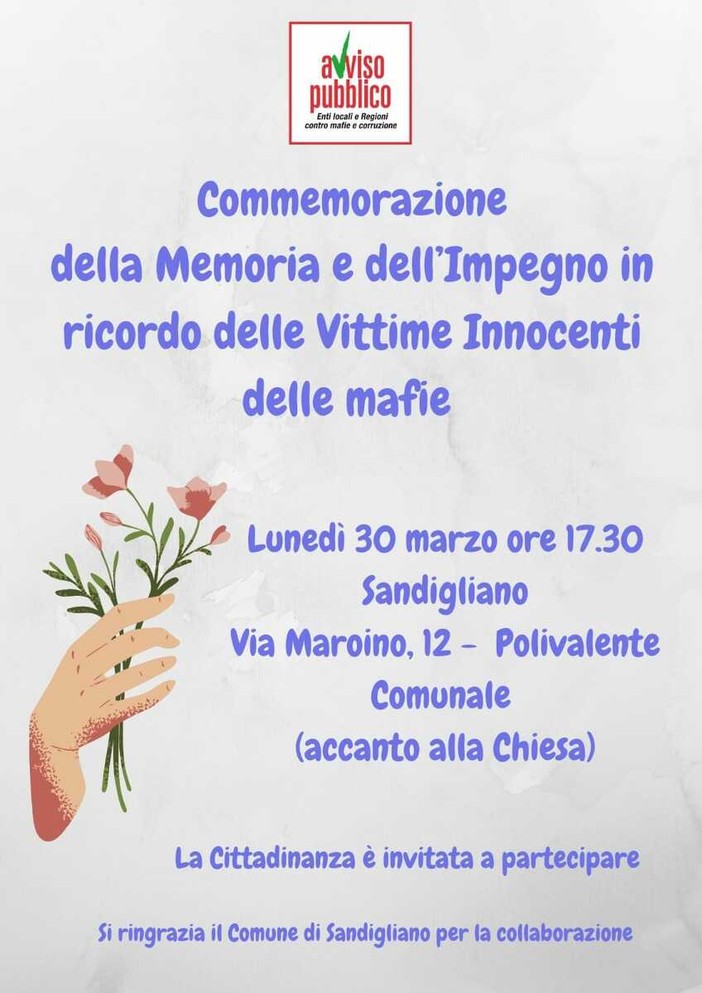 A Sandigliano si ricordano le Vittime Innocenti delle mafie A Sandigliano si ricordano le Vittime Innocenti delle mafie