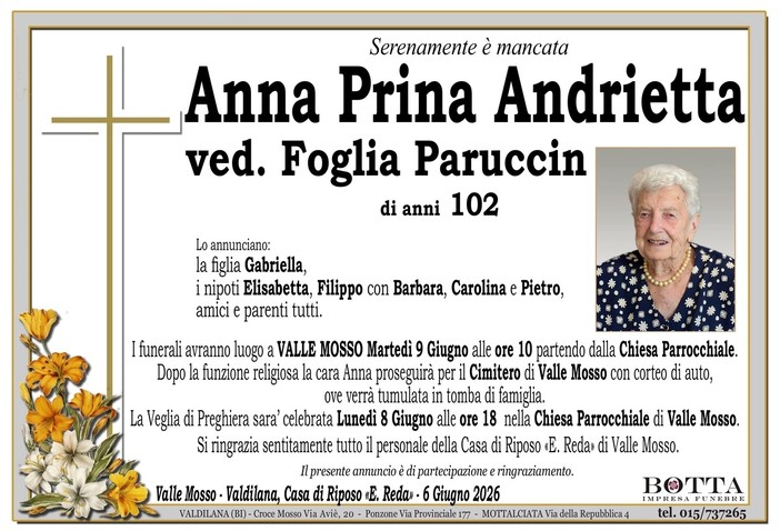 Anna Prina Andrietta, ved. Foglia Paruccin