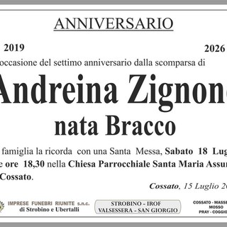Andreina Zignone nata Bracco, anniversario Andreina Zignone nata Bracco, anniversario