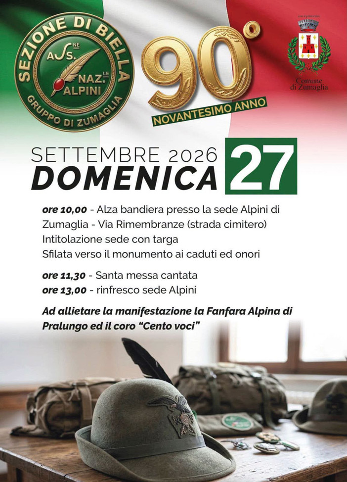 Zumaglia, il Gruppo Alpini celebra 90 anni: domenica la cerimonia Zumaglia, il Gruppo Alpini celebra 90 anni: domenica la cerimonia
