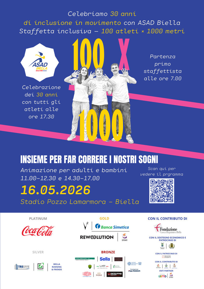 Unione Industriale Biellese aderisce alla 100×1000, Insieme per far correre i nostri sogni Unione Industriale Biellese aderisce alla 100×1000, Insieme per far correre i nostri sogni