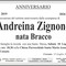 Andreina Zignone nata Bracco, anniversario Andreina Zignone nata Bracco, anniversario