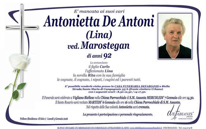 Antonietta De Antoni (Lina), ved. Marostegan