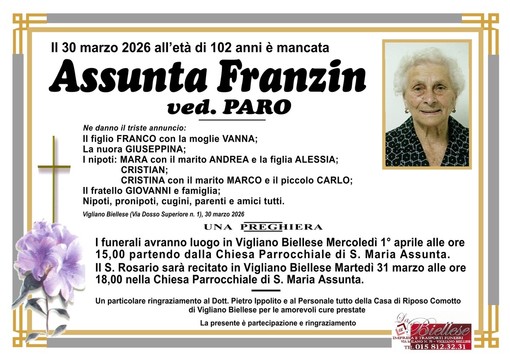 Assunta Franzin, ved. Paro