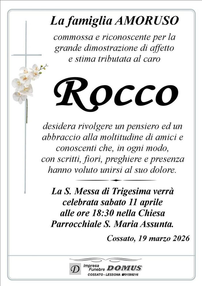 Rocco Amoruso, ringraziamento
