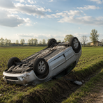 Auto ribaltata a Villanova Biellese: ferito in ospedale - Immagine generata con l'IA Auto ribaltata a Villanova Biellese: ferito in ospedale - Immagine generata con l'IA