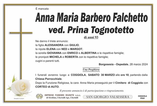 Anna Maria Barbero Falchetto, ved. Prina Tognotetto