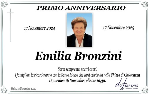 Emilia Bronzini, primo anniversario Emilia Bronzini, primo anniversario