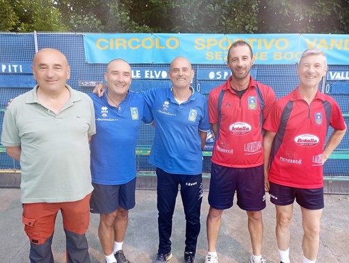 In maglia azzurra i vincitori Fabrizio Novello e Davide Duò di San Secondo Bennese - Foto Federbocce