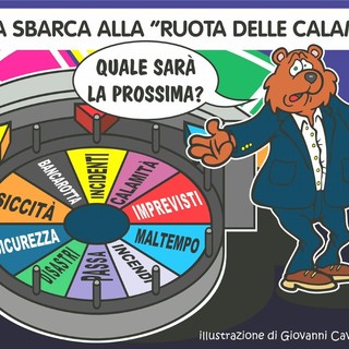 A Biella siccità, incendi e nubifragi: la ruota della fortuna è una roulette russa - Illustrazione di Giovanni Cavallo