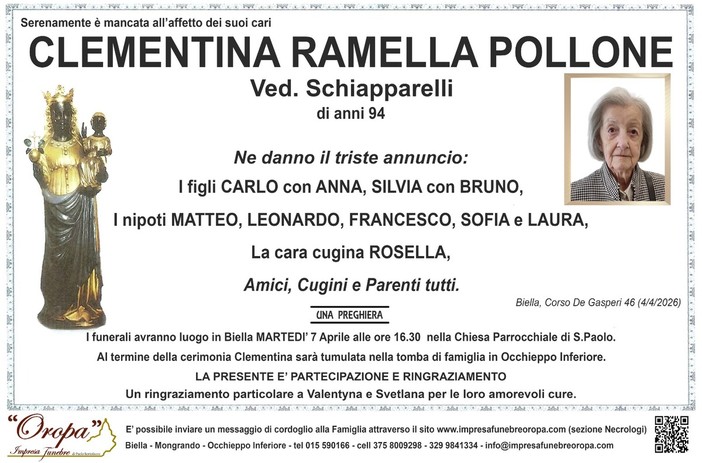Clementina Ramella Pollone, ved. Schiapparelli