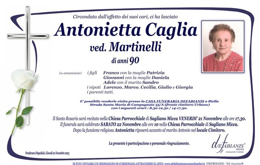 Antonietta Caglia, Ved. Martinelli