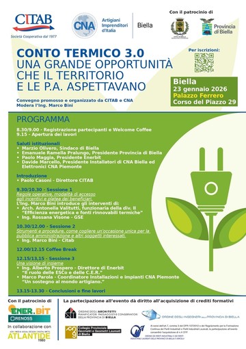 Conto Termico 3.0: A Biella un convegno per territorio e Pubbliche Amministrazioni