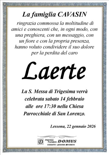 Laerte Cavasin, ringraziamento Laerte Cavasin, ringraziamento