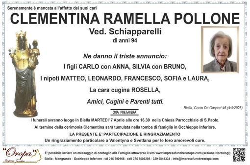 Clementina Ramella Pollone, ved. Schiapparelli