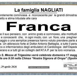 Franca Cesone, ringraziamento