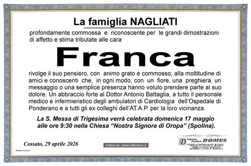Franca Cesone, ringraziamento