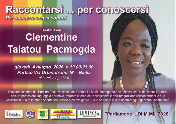 A Biella Clèmentine Talatou Pacmogda scrittrice del Burkina Faso vincitrice, del premio Diari Multimediali dei Migranti
