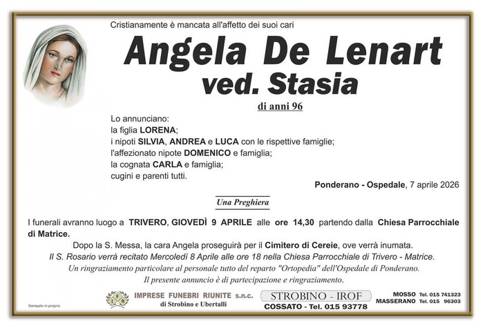 Angela De Lenart, Ved. Stasia