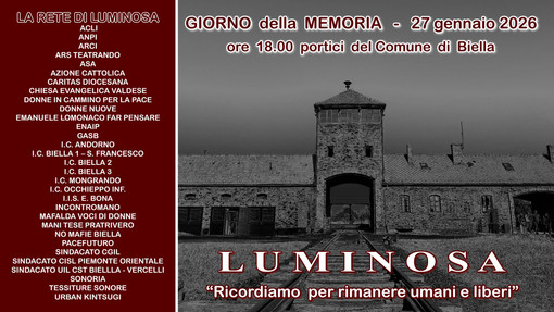 “Ricordiamo per rimanere umani e liberi”: a Biella la commemorazione del Giorno della Memoria con Luminosa