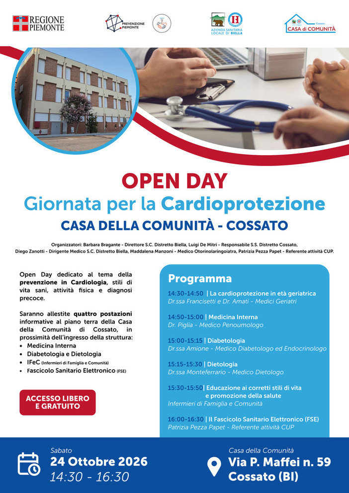ASL Biella, la Casa della Comunità di Cossato apre le porte ai cittadini per la giornata della Cardioprotezione