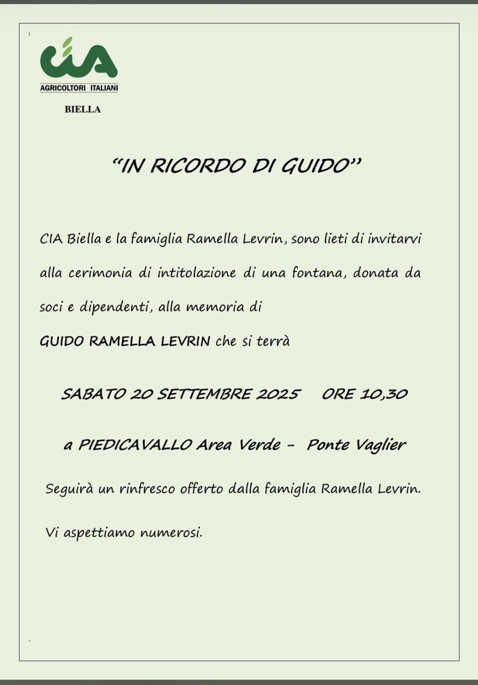Piedicavallo ricorda Guido Ramella Levrin: una fontana in sua memoria Piedicavallo ricorda Guido Ramella Levrin: una fontana in sua memoria